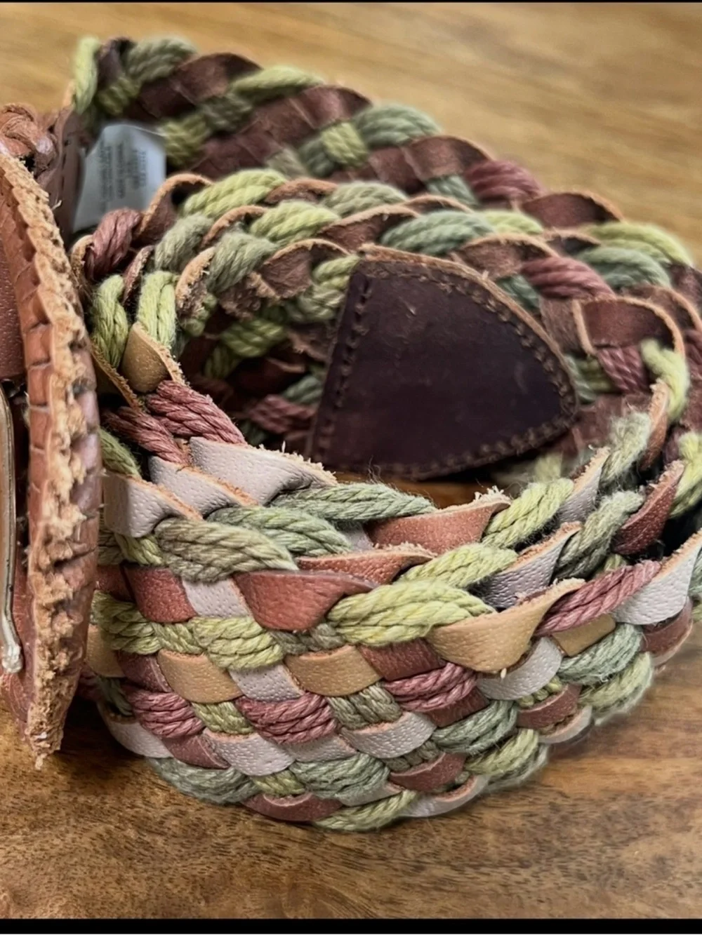 Hollister Braided Leather & Woven Belt in Brown and Green